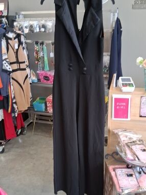 Almost Famous Black Sleeveless Wide-Leg Tuxedo Jumpsuit